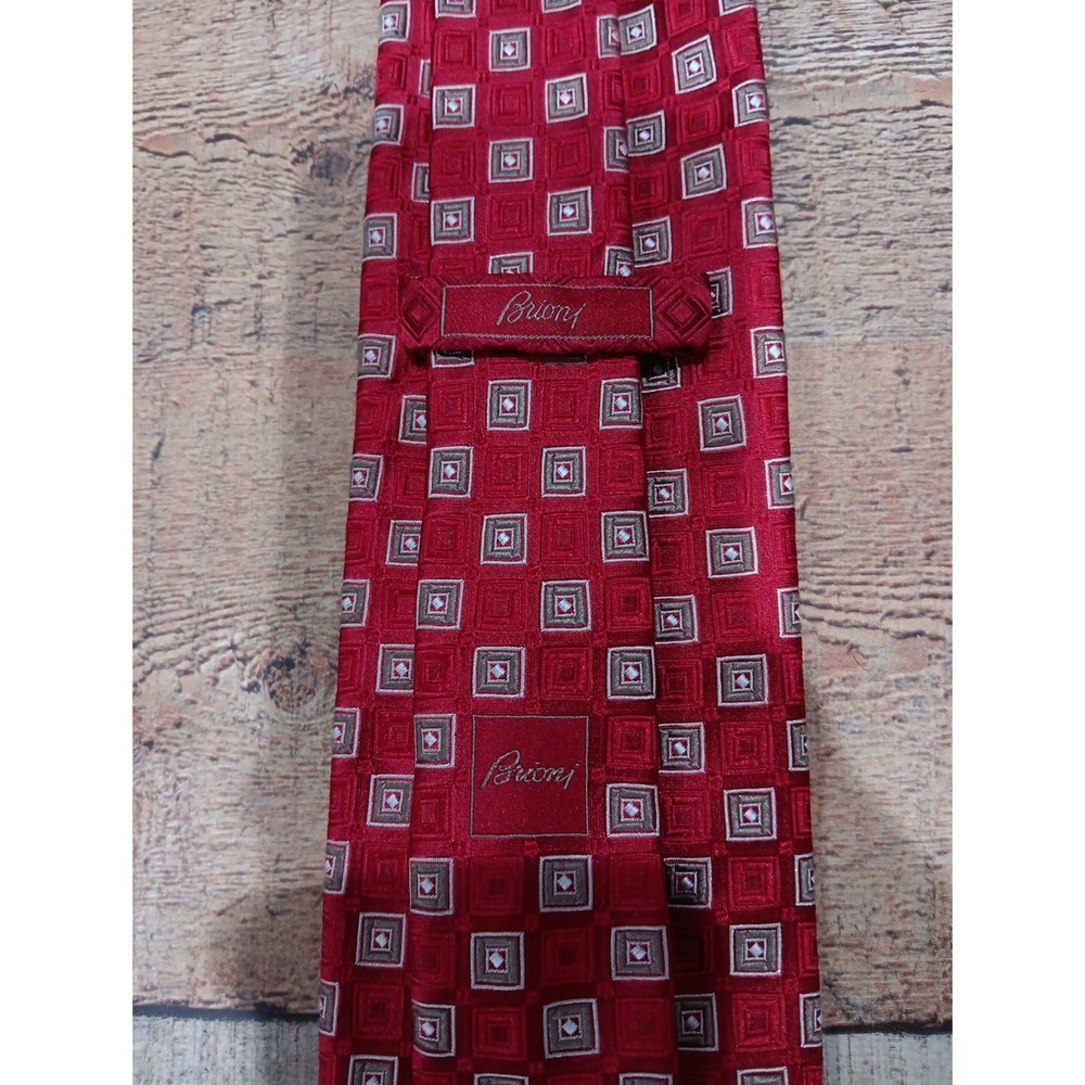 Brioni Men's Red Geometric‎ Tie | 100% Silk | Made in Italy